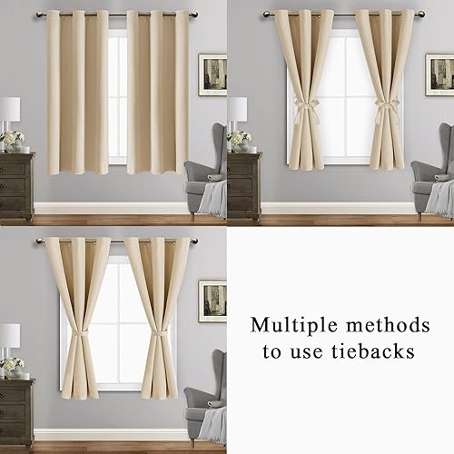 Miniatura 5 de Rosette - Cortinas opacas de aislamiento térmico y acústico con alzapaños, de color beige, bloquean la luz del sol y reducen el ruido, paneles de