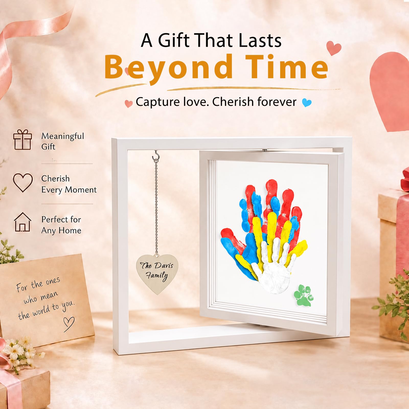 Set girevole per impronte delle mani – Famiglia di 4 persone – Set fai da te per impronte dei piedini del bebè Bambus-Holz Familien Handabdruck Set mit 6 Ungiftigen Farben