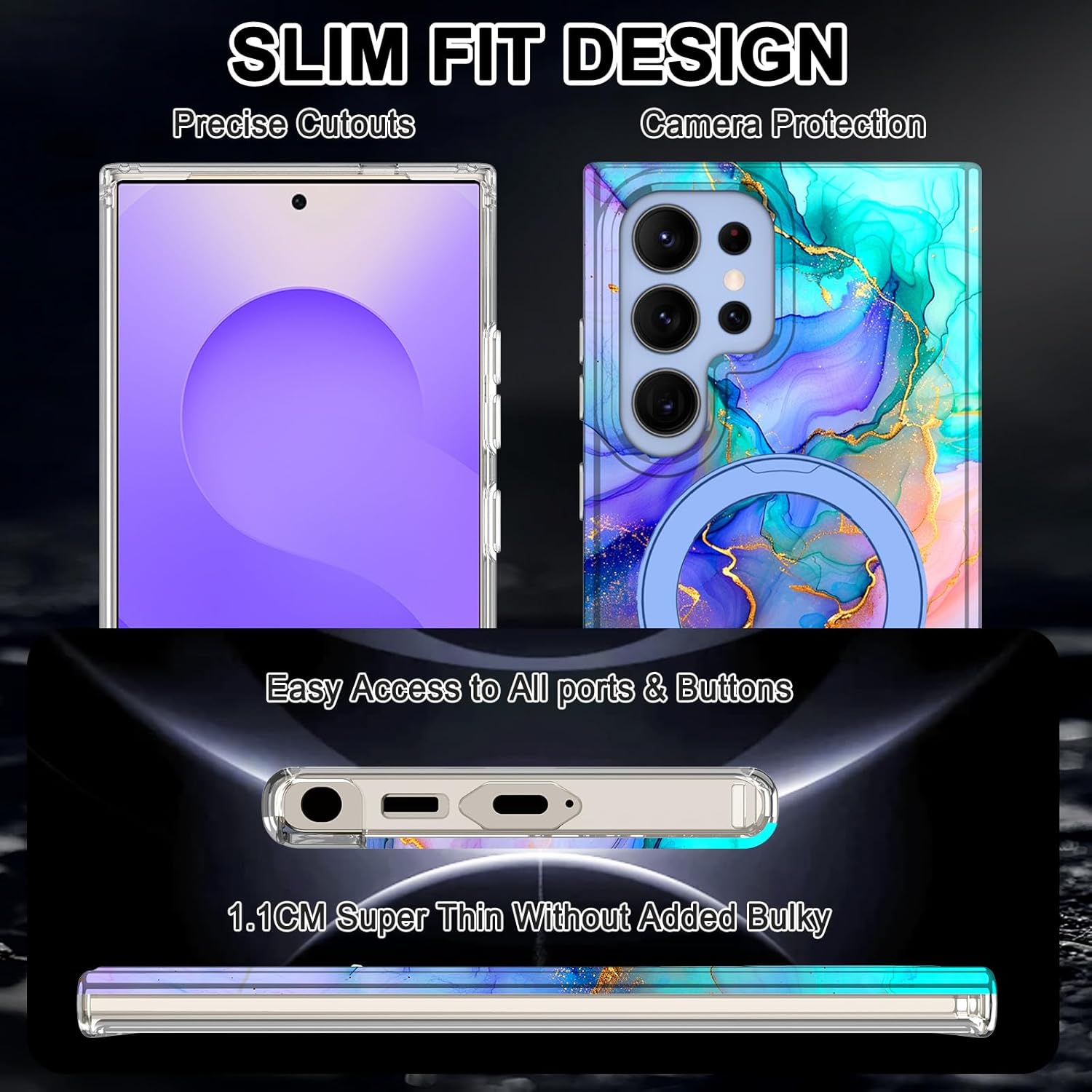 Magnetic for Samsung Galaxy S23 Ultra Case with Invisible Ring Stand [Compatible with MagSafe], Full Body Rugged Slim Women Men Girl Shockproof Marble Pattern Design Case,Blue Violet - Image 6