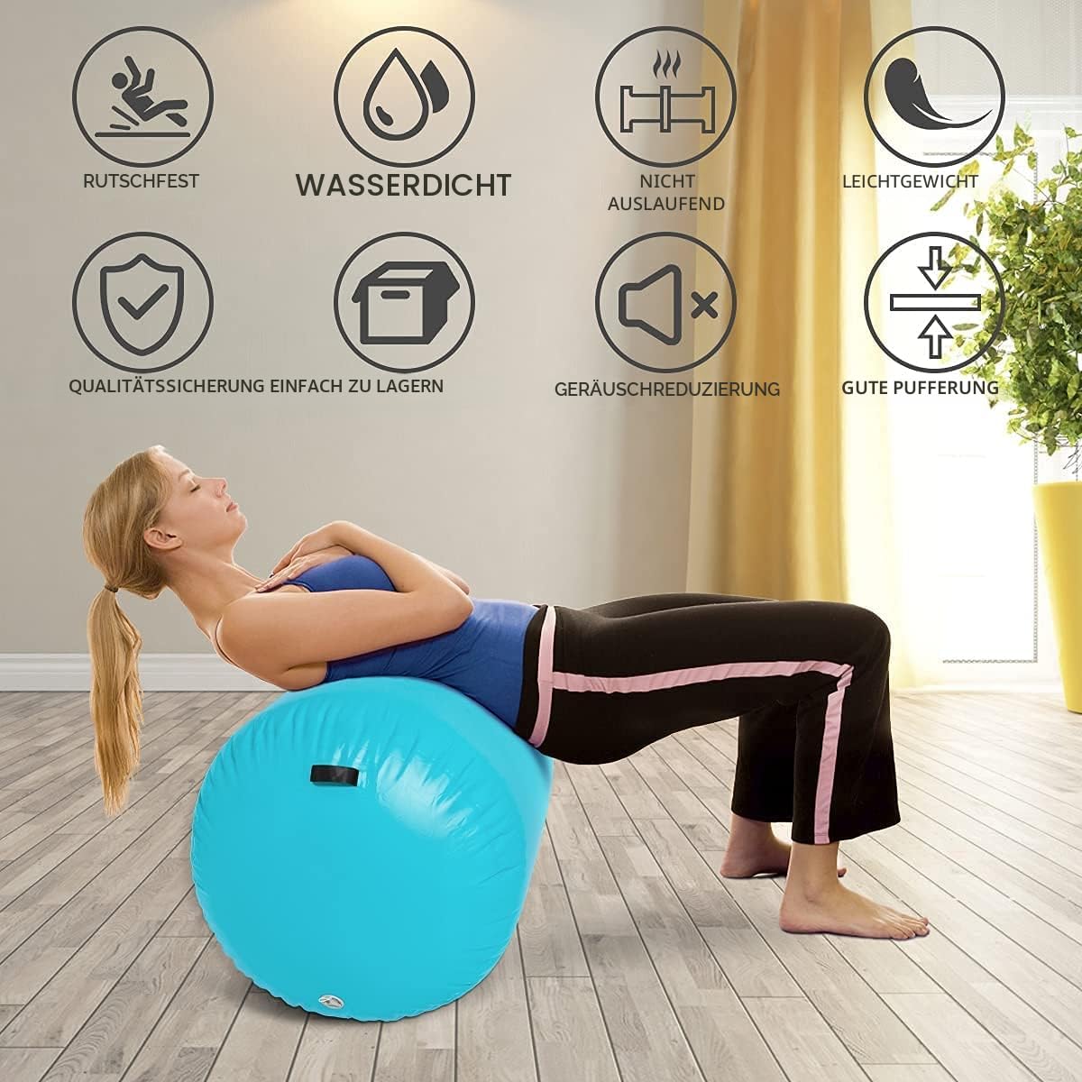 Air Rolle Turnen GymnastikMatte 60 75 90 CM Aufblasbare Air Barrel Gymnastik Tumbling Matte mit Pumpe für Handfeder Hinten Training/Heimgebrauch/Yoga/Fitness…