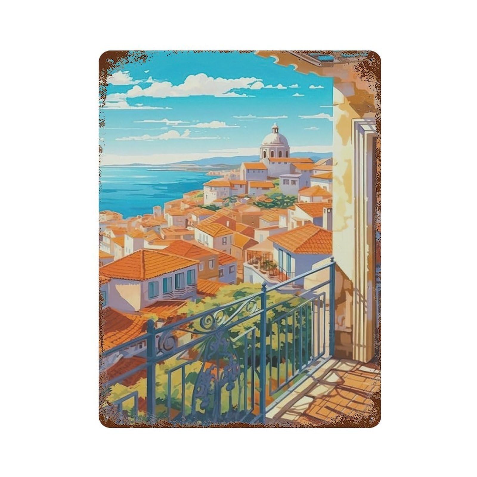 xiaoxiaoshen Cityscape Lisbon Portugal Wall Decor Art Metal Tin Poster Modern Home Decor Art Home Bar Shop Decorations Vintage Sign 40x30cm