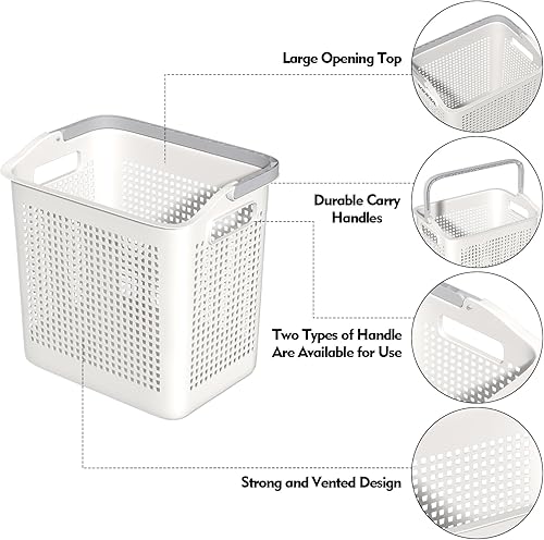 Miniatura 3 de Paquete de 4 cestas de plástico para ropa sucia, cesta de almacenamiento de ropa sucia con asa, color blanco