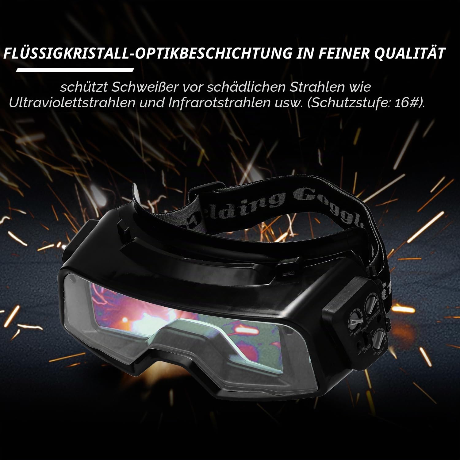 Weytoll Schweißerbrille Einstellbare, für TIG MIG MMA Schweißbrille mit automatischer Verdunkelung, 122.5 x 35 mm DIN5 ~ DIN9 / DIN9 ~ DIN13, Verzögerungszeit/Ton einstellbar, Schleifen Schweißen