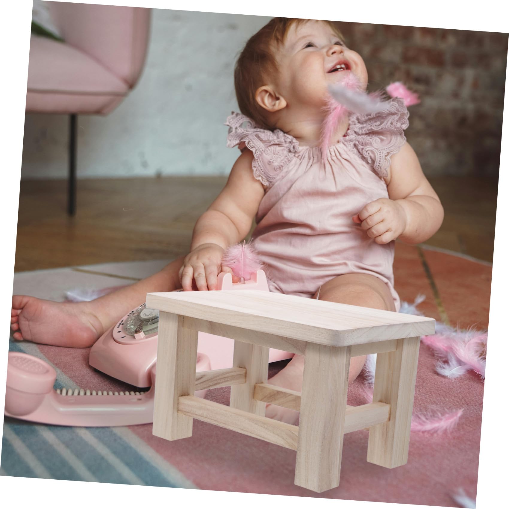 DOITOOL Taburetes Bajos Madera de Estilo Chino Compacto Superficie Lisa, Pequeño Taburete para Sentarse Adecuado Hogar en Madera Natural