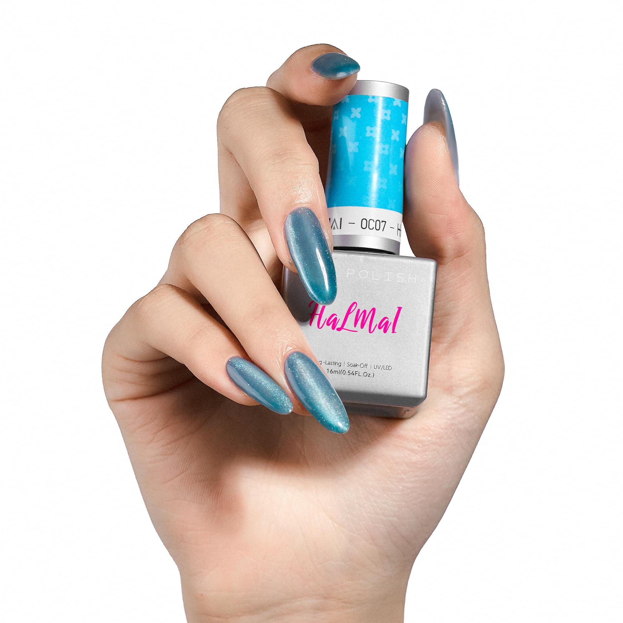 HALMAI Smalto Semipermante Cat Eye OneCoat con Magnete 5 in 1 per Unghie (Base, Colore, Ricostruzione, Rinforzante, Top Coat) -Regalo per Unghie Fai da Te, Ideale per Principianti & Casa (Azzurro)