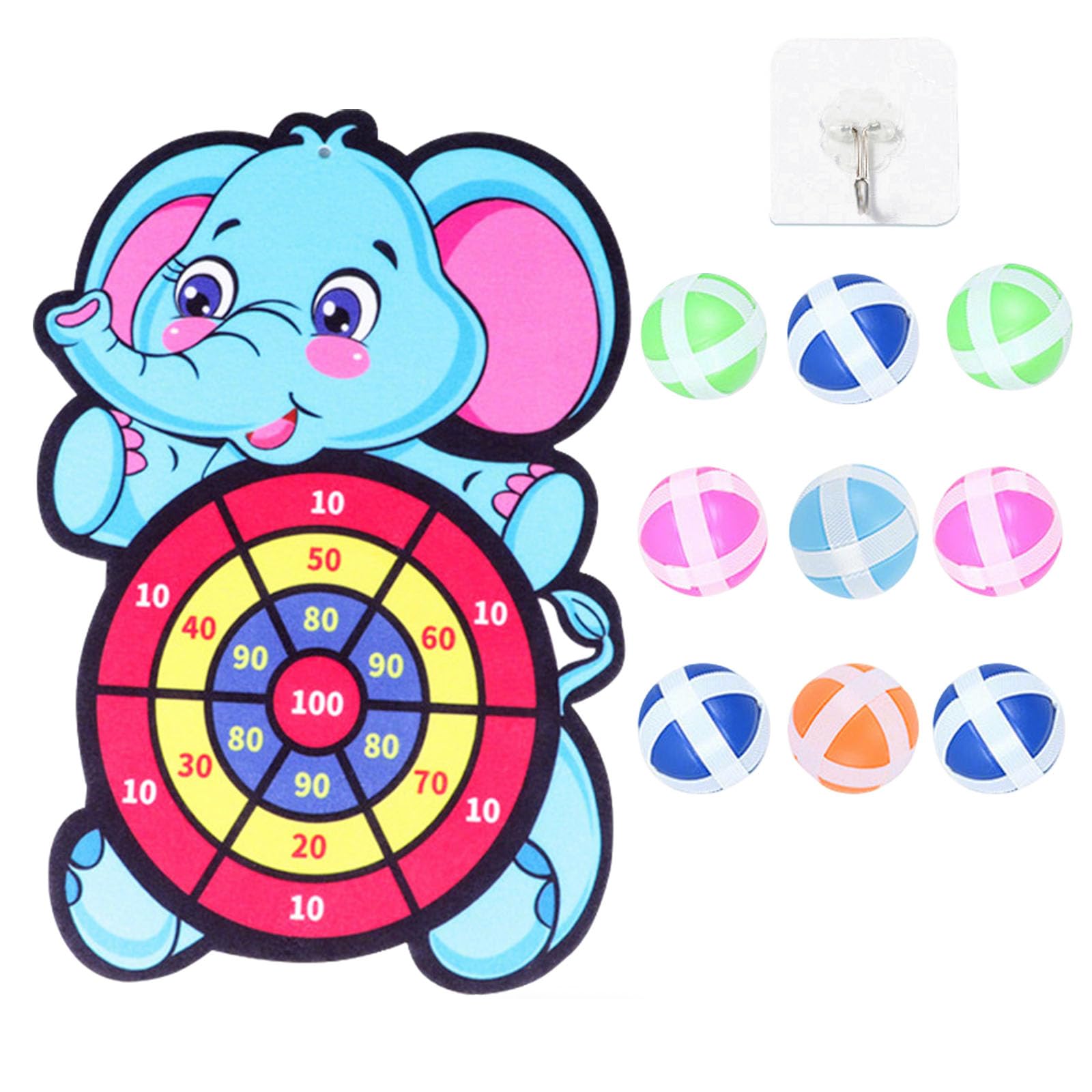 Elephant Dart Board for Kids, Indoor Games for Kids Age 3 to 12, Sticky Ball Target Board Game with 9 Balls and Hook, Fun Activity for Birthday Parties and Family Play-image-23