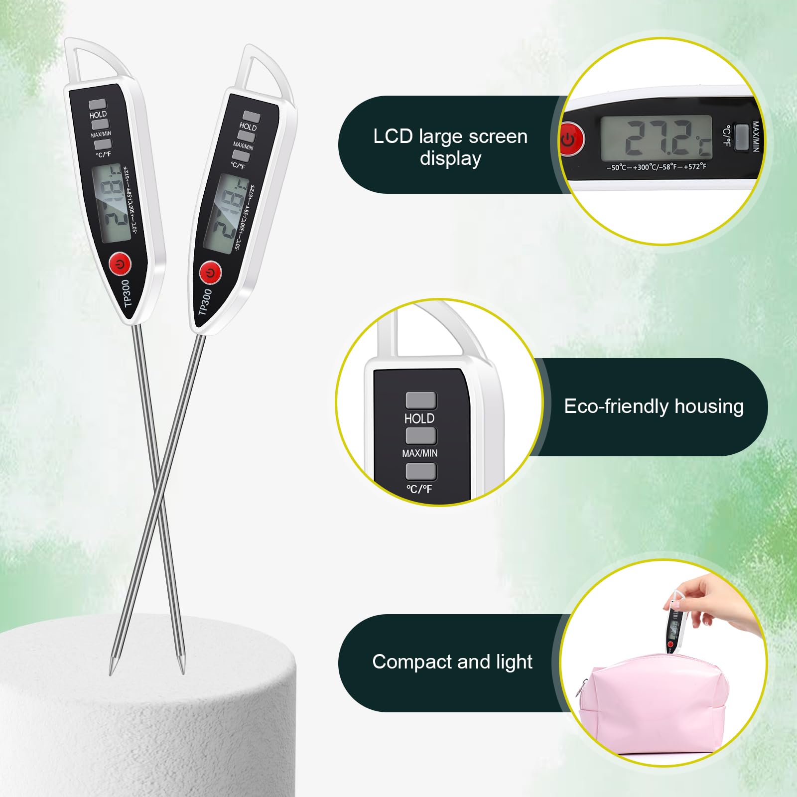 Copkim Lot de 6 thermomètres alimentaires étanches pour eau, liquide, bougie et cuisson - Thermomètre numérique à viande avec longue sonde - Thermomètre à lecture instantanée pour cuisine, barbecue,