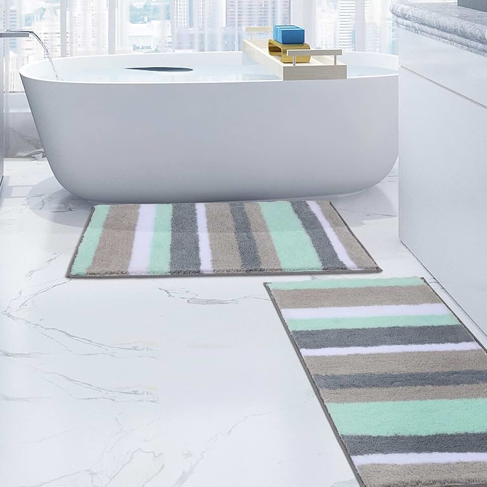 gray and white bathroom rugs