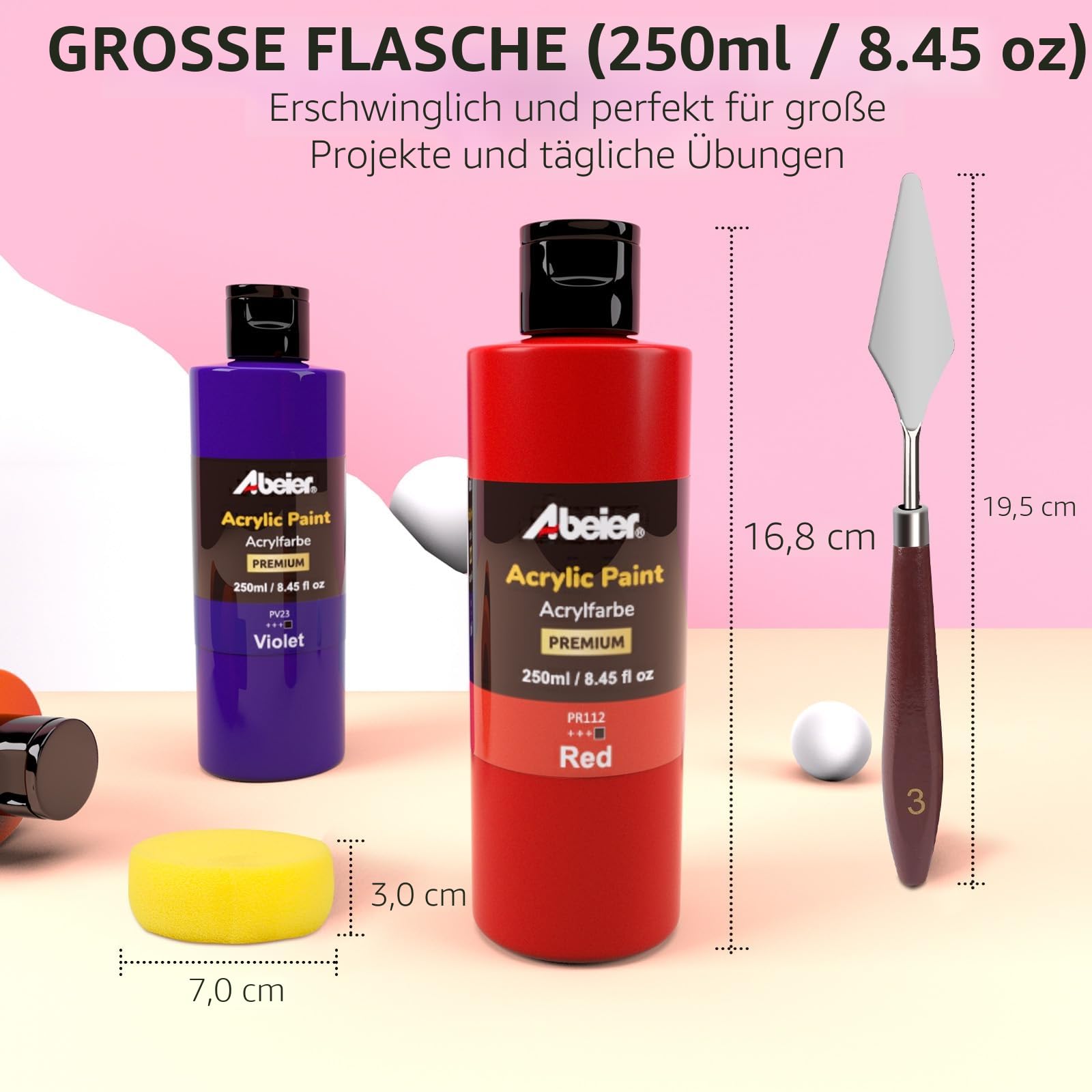 ABEIER Acrylfarben Set, 20 Farben (250 ml), ungiftige Acrylfarbe | mattes Finish, reichhaltige Pigmente, Farben zum Malen auf Leinwand Handwerk Holz Keramik, ideal für Anfänger und Studenten