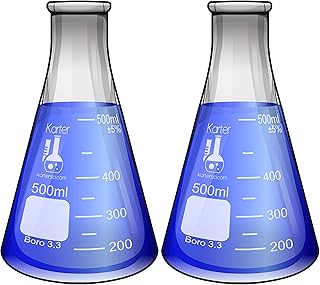 500ml Narrow Mouth Erlenmeyer Flask, 3.3 Borosilicate Glass, Karter Scientific (Pack of 2)