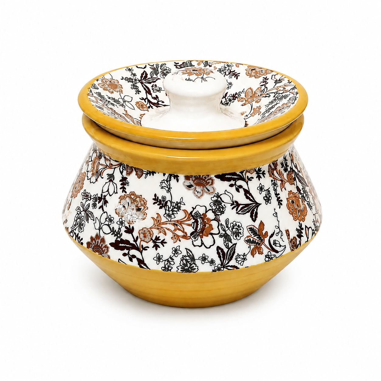 Premium Ceramic Handi with Lid | Printed Floral Design | Multipurpose Serving Bowl | Traditional Floral Printed Bowl for Kitchen & Dining-image-19