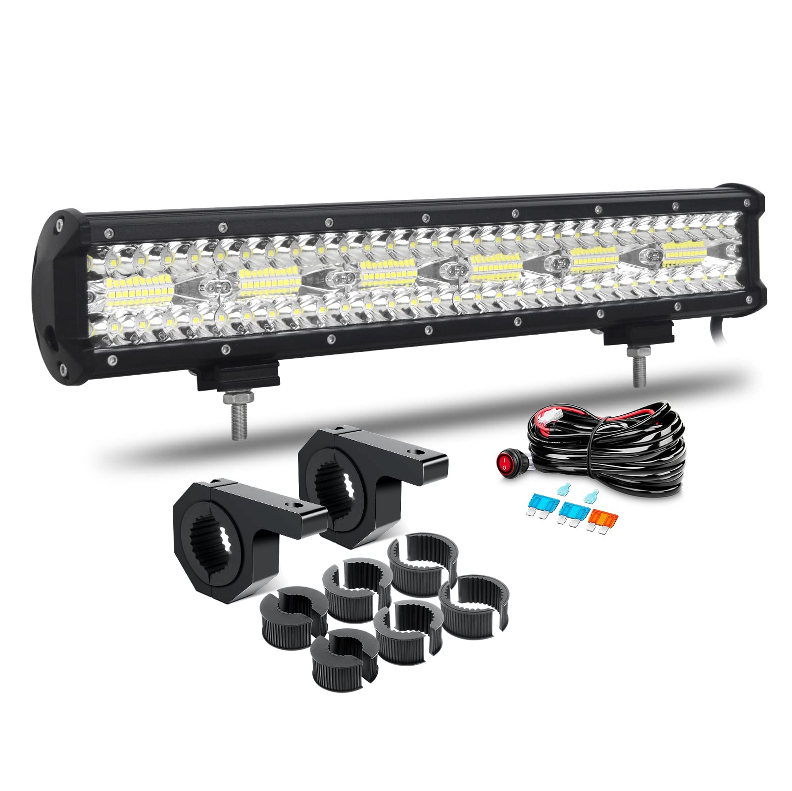 RIGIDON 45cm 360W Barra luminosa a led con Cablaggio Kit, 2pcs Staffa di Montaggio Morsetto Supporto, Faretto Barra Luce Led per fuoristrada Auto Moto Offroad Camion SUV 4x4 Veicoli fendinebbia