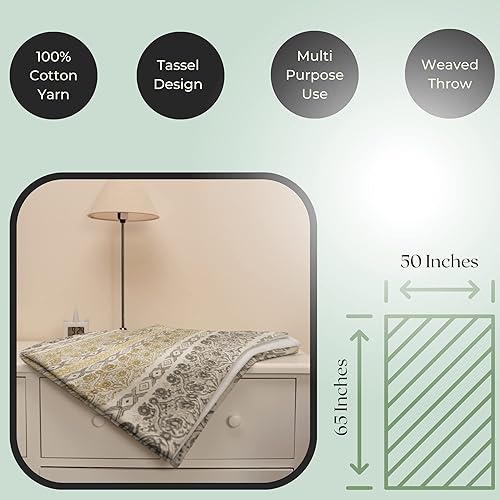 Miniatura 5 de Manta de algodón - Tejida cálida decoración bohemia sofá cama, cocina, sala de estar - Estampado en bloques - Manta de silla con borlas para acampar