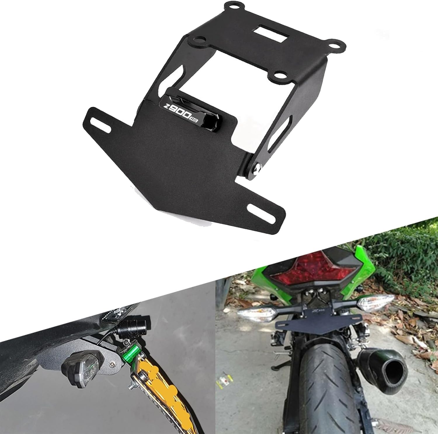 for Z900 Z900RS Modified Bike Short Tail License Plate Frame with Light Rear License Plate Frame Bracket License Plate Frame Z900 Z900RS 2024 (Green)