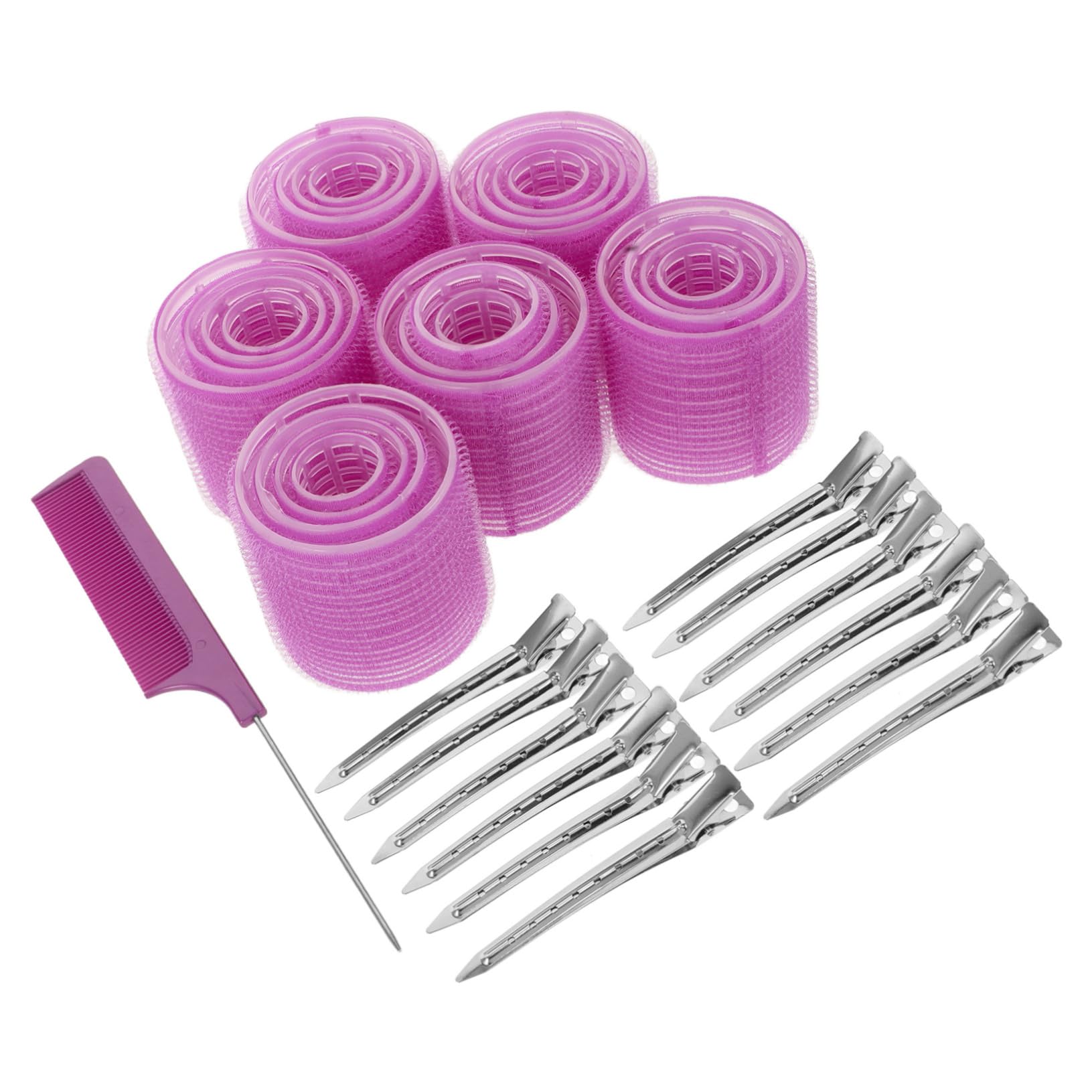 Ipetboom 1 Set Self Grip Hair Curlers Set Rollers with Colored Clips Rat Tail Comb for Effortless Bang Styling No Heat Hairdressing for Long and Short Hair Purple