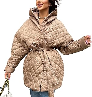 BTFBM Women Button Down Quilted Jacket Coat Winter Fashion Belted Removable Padded Hood Puffer Outerwear With Pockets