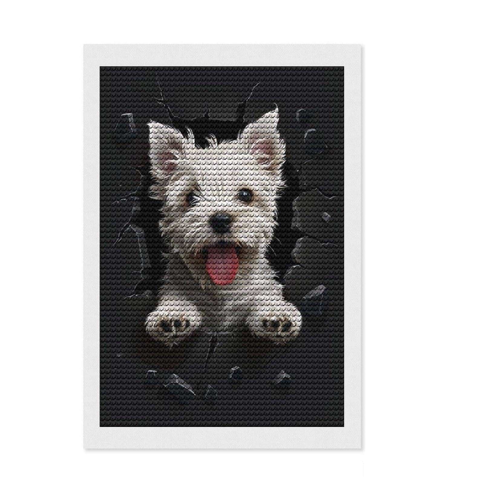 Junmoney West Highland Terrier Dog Round Drill Diamond Painting 8"x12", for Creative Relaxation, Full Kit Included, Boho Decor, Gift Idea