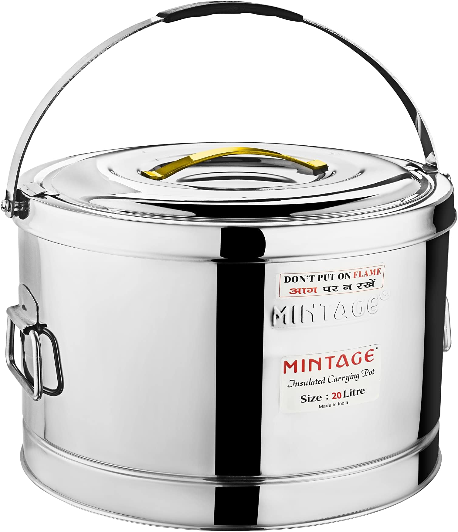 Mintage Stainless Steel Sambar Container 20 Liters | Sambar Pot with Lid | Casserole for Cooking | Canteen & Hotel Container | Biryani Box Hot & Cold |Hot Pot Picnic Jar Hot Cold 12HR Serving Pots