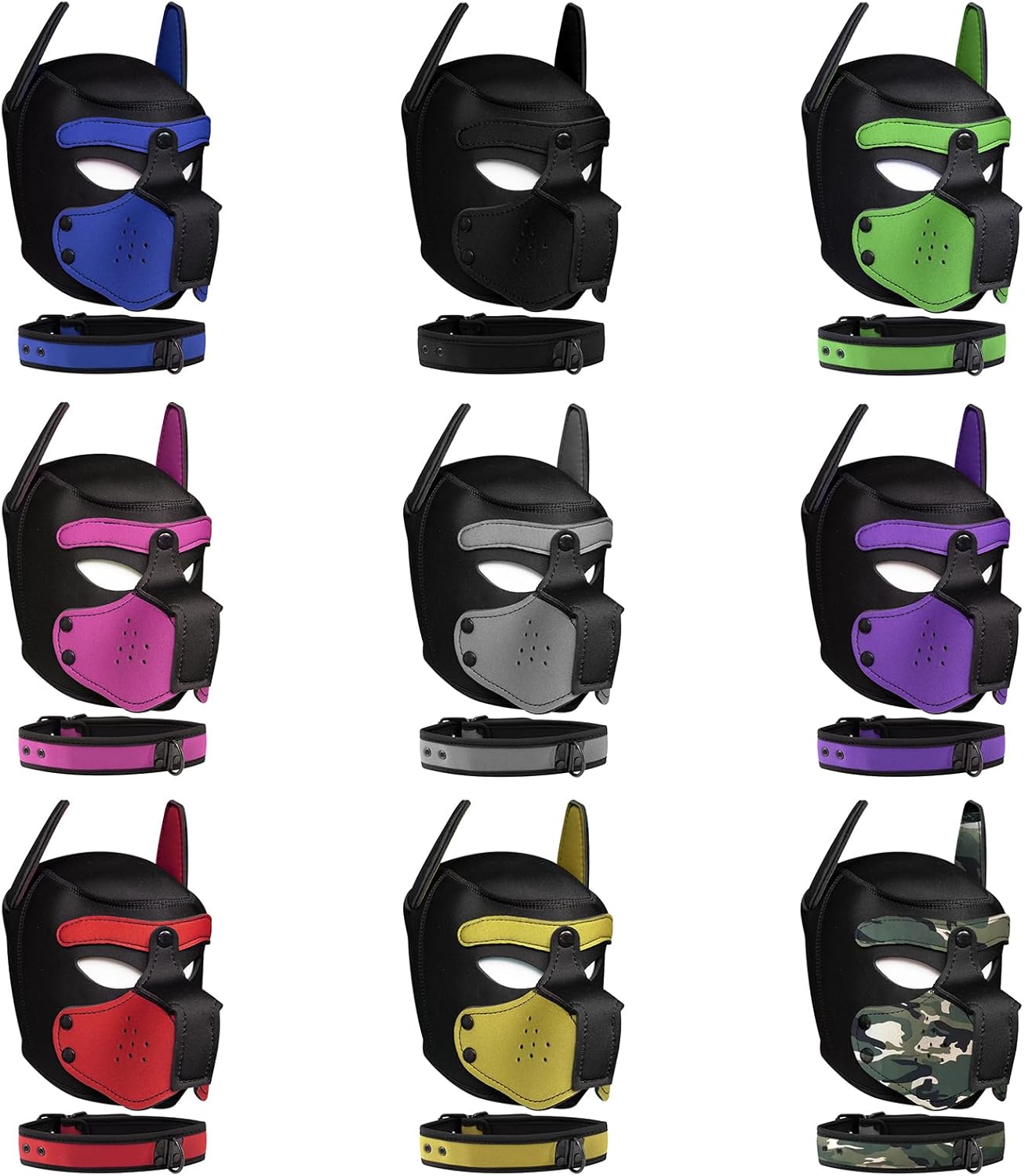 Pup Hood, Neoprene Puppy Mask with Removable Muzzle and Collar, Full Dog Face (9color) (Green)