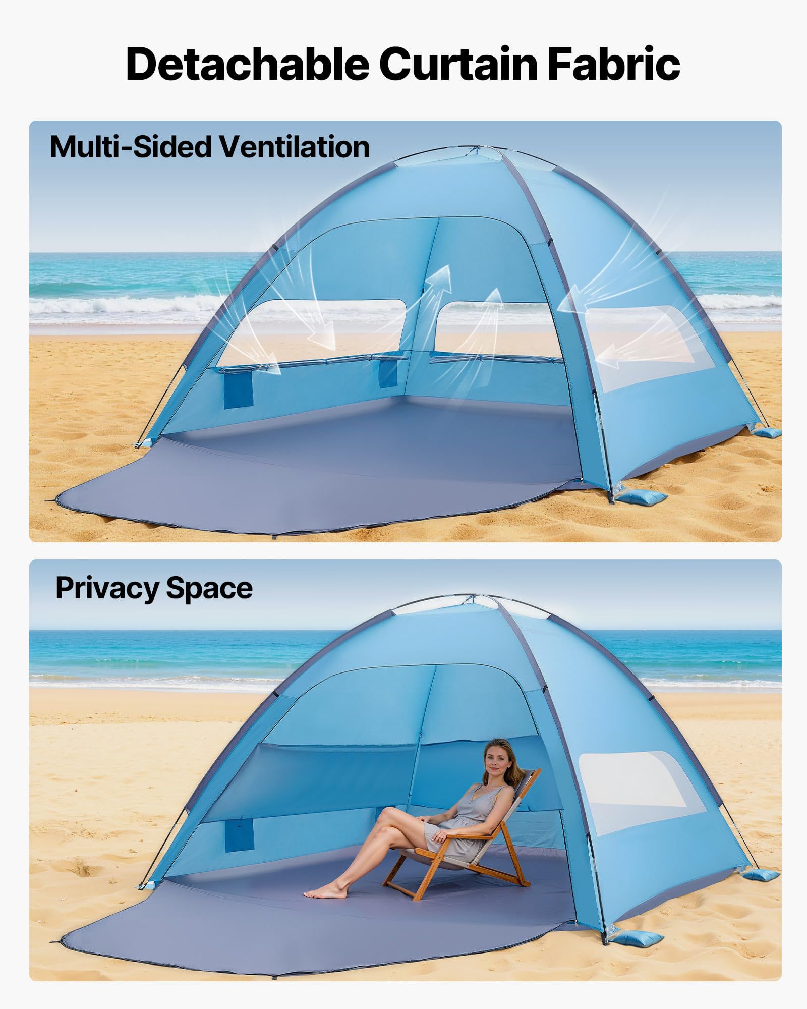 VEVOR Tente de Plage 8 Personnes Anti-UV UPF 50+ Abri Soleil Portable avec Sac de Transport