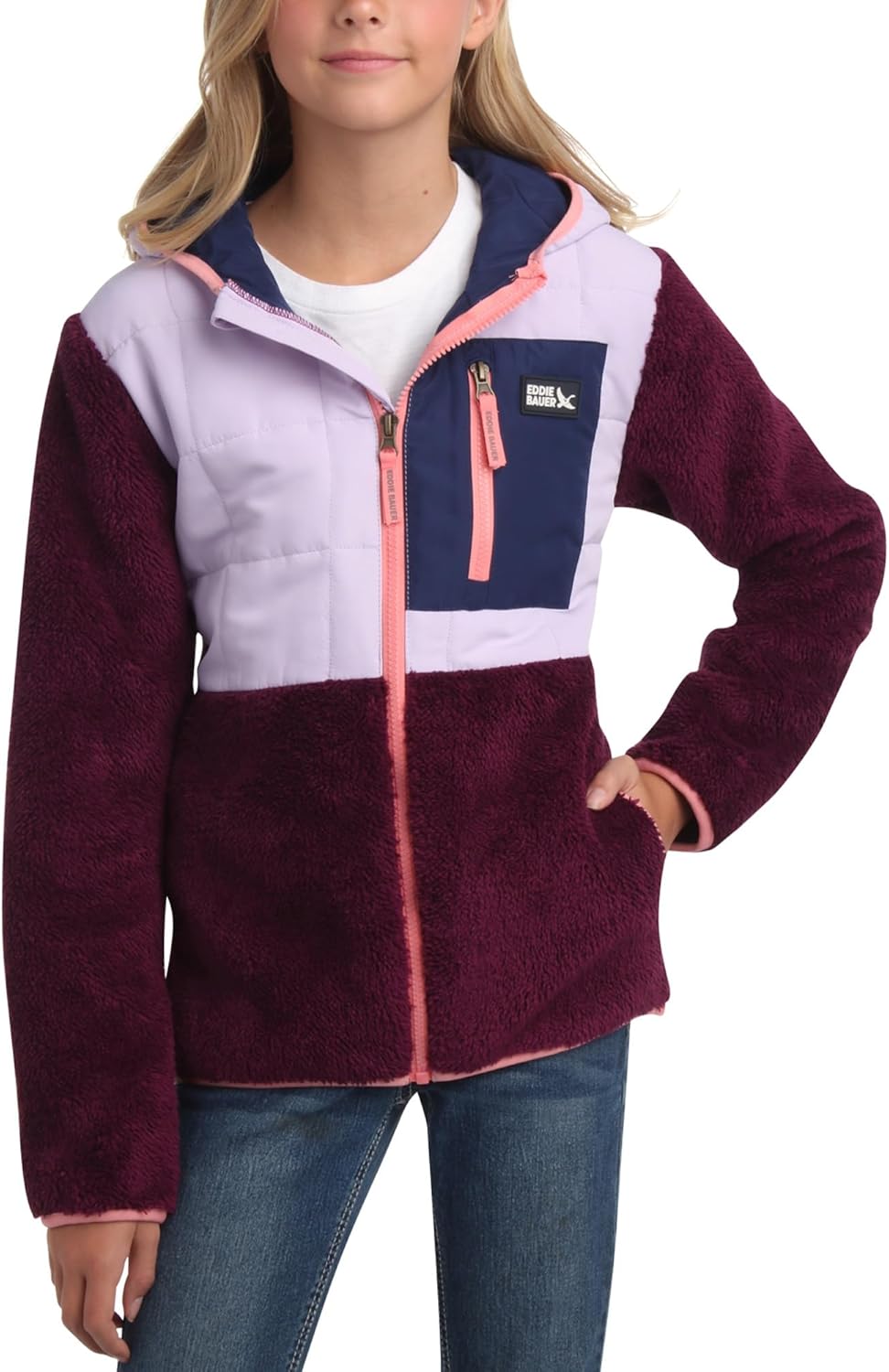 Eddie Bauer Kids’ Fleece Jacket – Soft Fleece Sherpa Lined Hooded Jacket for Boys and Girls – Cozy Full Zip Up Hoodies (5-20)