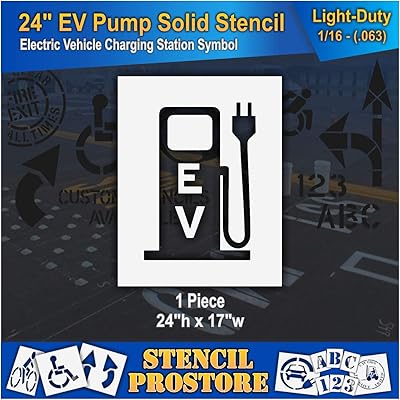 Pavement Stencils - 24 in - Electric Pump with Plug and EV Letters - 24' x 17' x 1/16