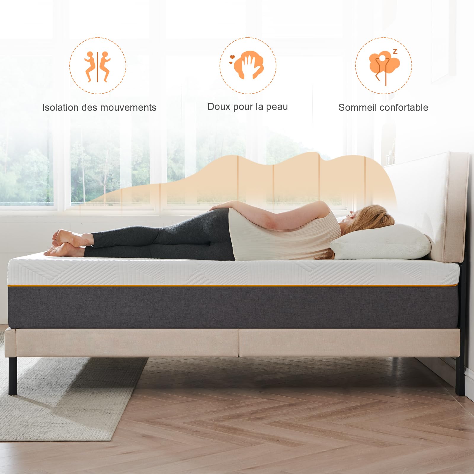 Matelas 160x200x22cm Mousse à Mémoire de Forme Ultra Respirante Fermeté Moyenne 7 Zones Soutien Parfait Réversible