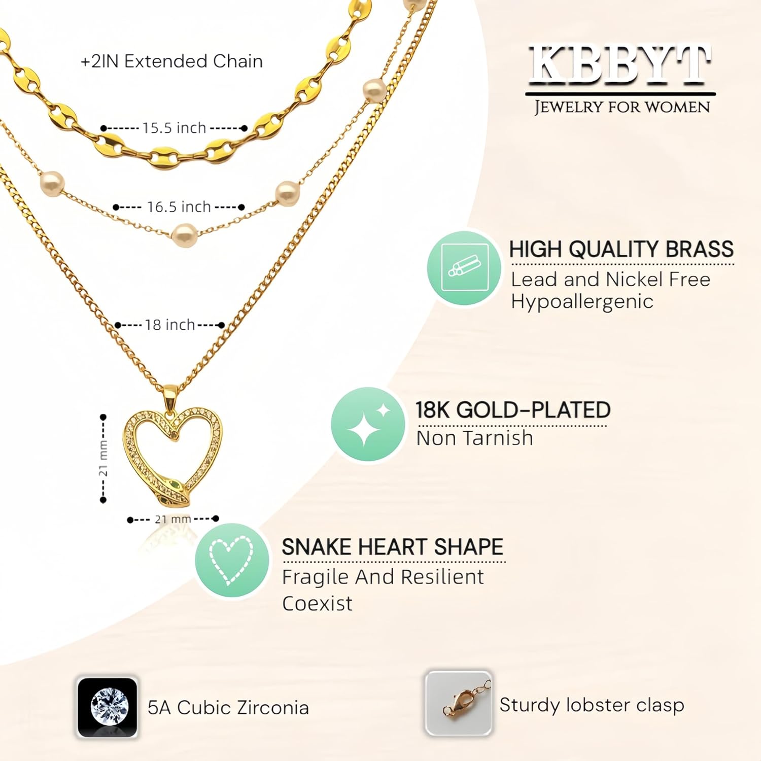 Layered Necklace for Women 18K Gold Plated Cubic Zirconia butterfly|heart Pendant Chunky Necklace Stack for Women Cuban Link,Peal Choker Chain,flat mariner chain,Gold Jewelry Set Gifts for Women - Image 6