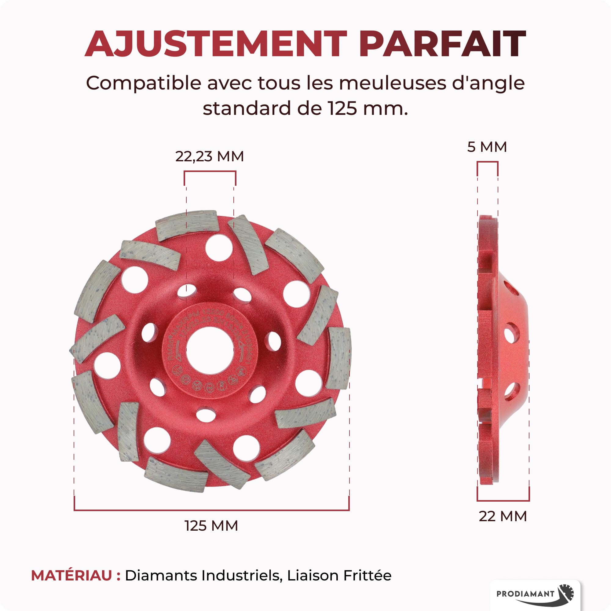PRODIAMANT Extra Speed Meule boisseau diamant béton 125 mm x 22,23 mm - plateau de ponçage pour béton, colle à carrelage et maçonnerie, pour meuleuses d'angle