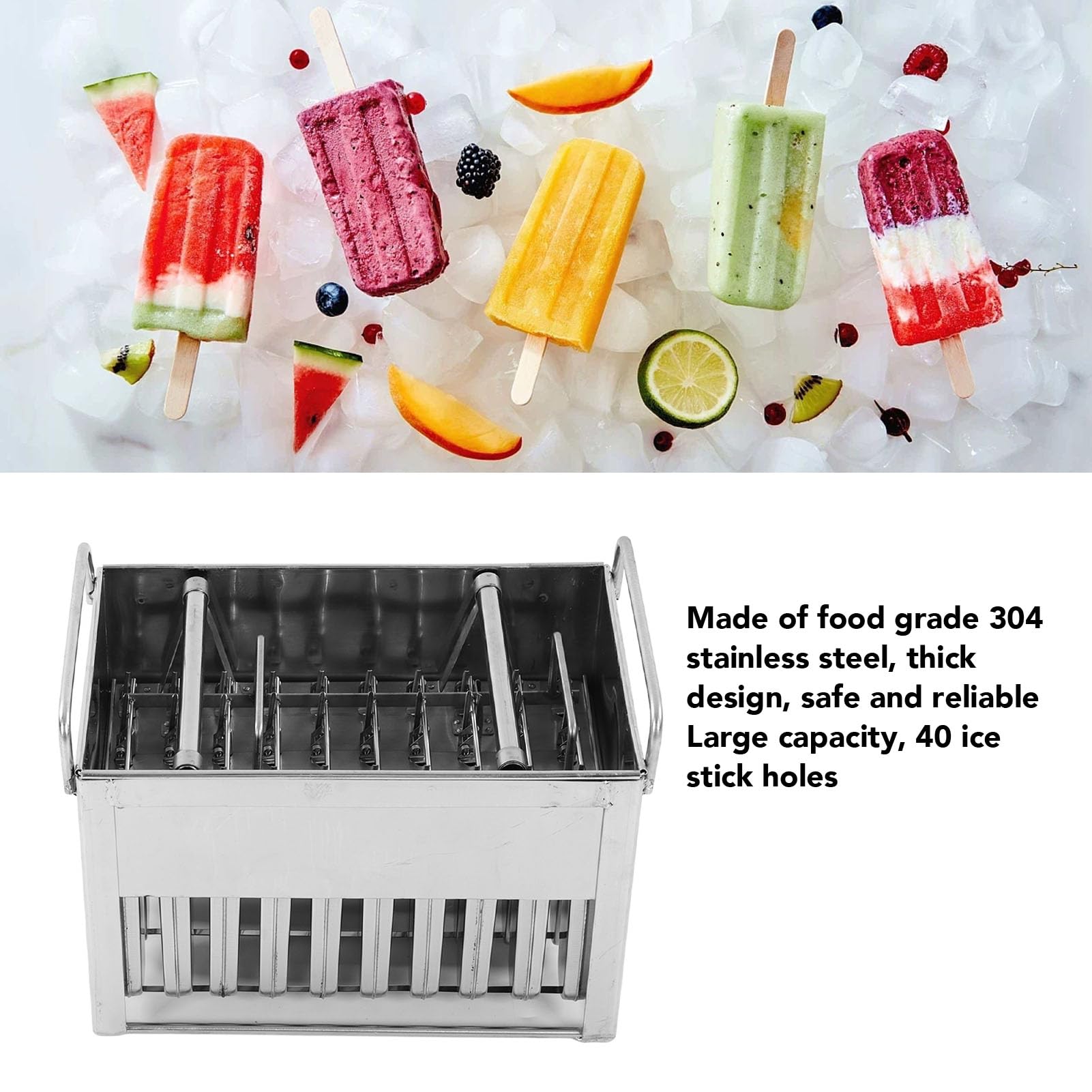 Set di 40 bastoncini riutilizzabili per gelato in acciaio inox, per dolcetti fatti in casa