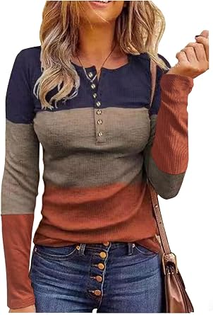 Long Sleeve Shirts for Women Henley Button Ribbed Knit Slim Fitted Tops Ladies Comfrt Trendy Undershir Clothes Tee Shirt