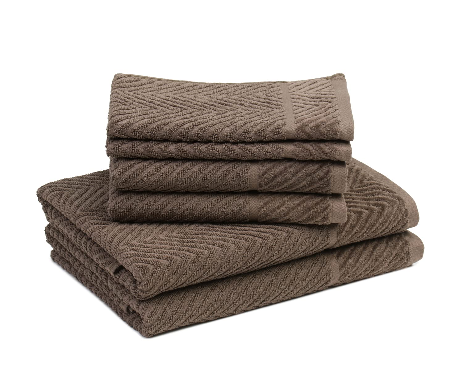 Gözze - Set de toallas de rizo, 2 toallas de mano (50 x 100 cm), 2 toallas de ducha (70 x 140 cm) y 2 toallas de invitados (30 x 50 cm), Algodón, 480 g/m² - Marrón chocolate