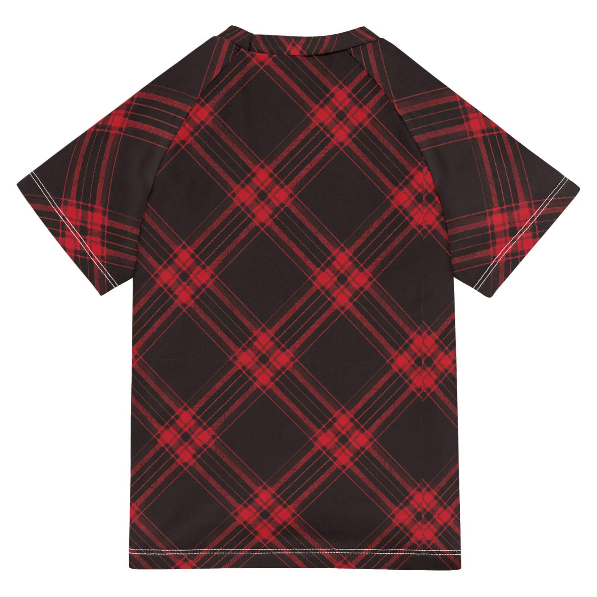 Wudan Red Black Plaid Dark Girls Bathing Suit UV Protection Girl Rash Guard Swimwears Workout Shirts for Big Boy 4T