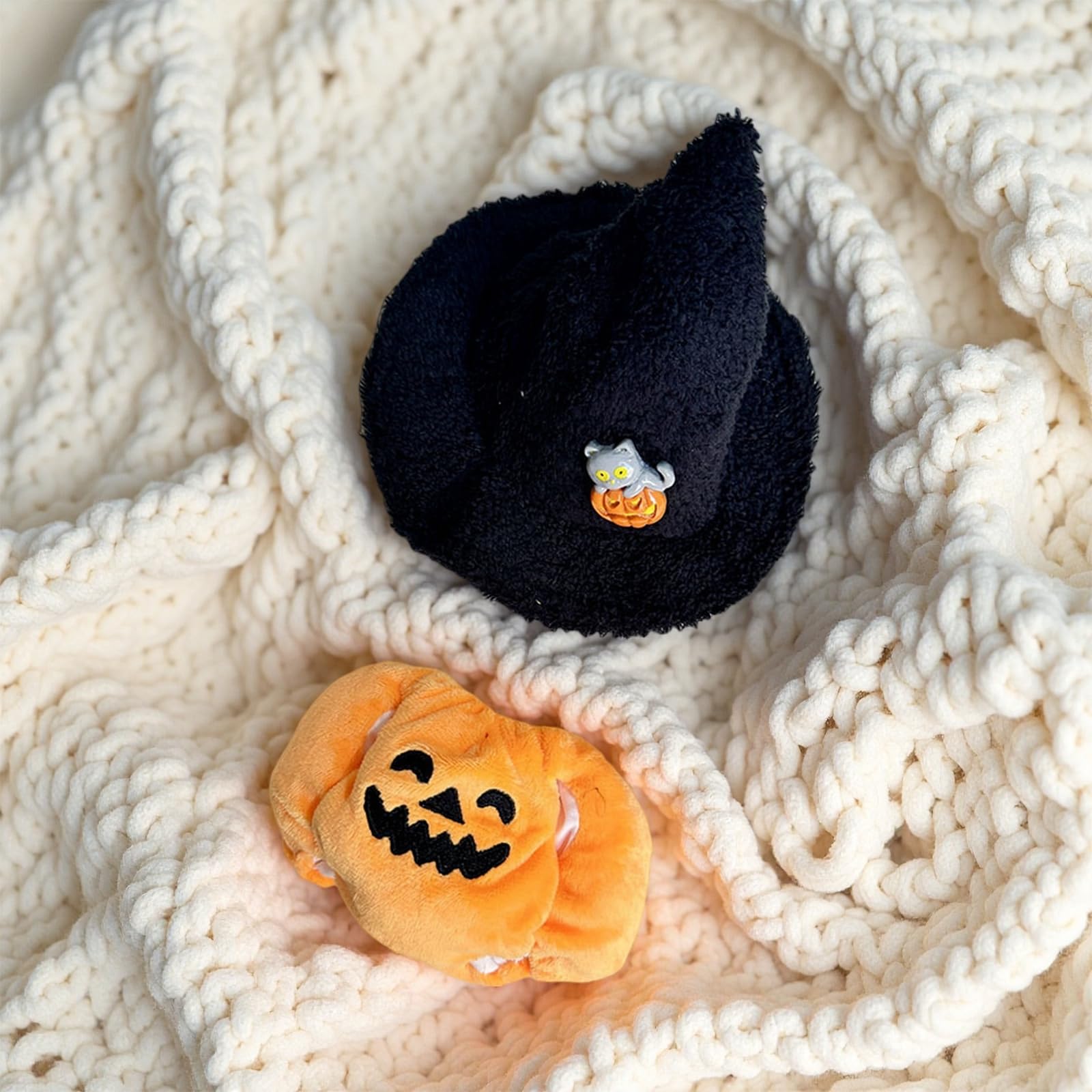 SSKHE Halloween Pumpkin Clothes for 17cm Dolls, Unisex Outfit with Black Witch Hat, Perfect for Halloween Day of the Dead - Image 3
