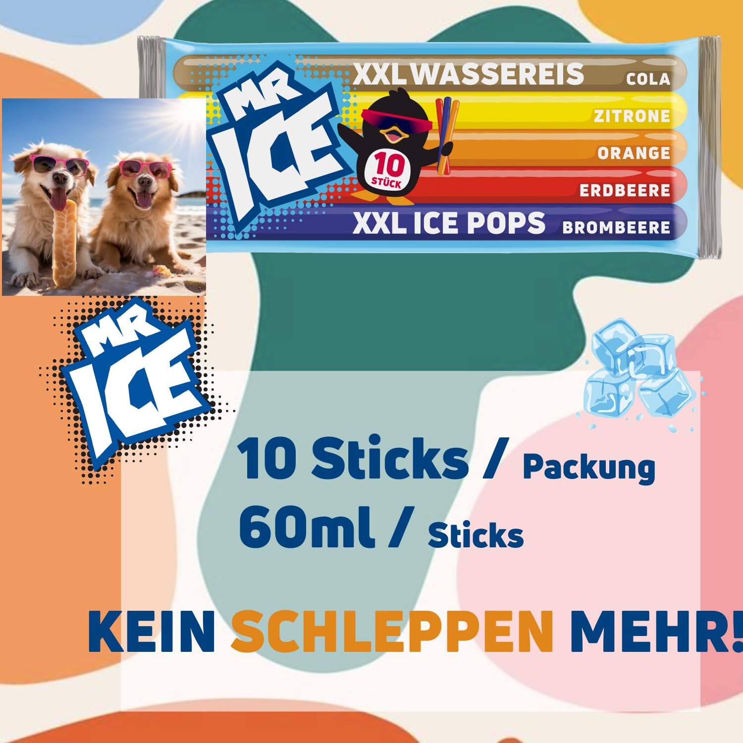 MR ICE Gelato ad acqua XXL 30 x 600 ml | 300 x gelato alla frutta Icesticks da 60 ml ciascuno – Confezione grande di ghiaccio con 5 sapori | da congelare