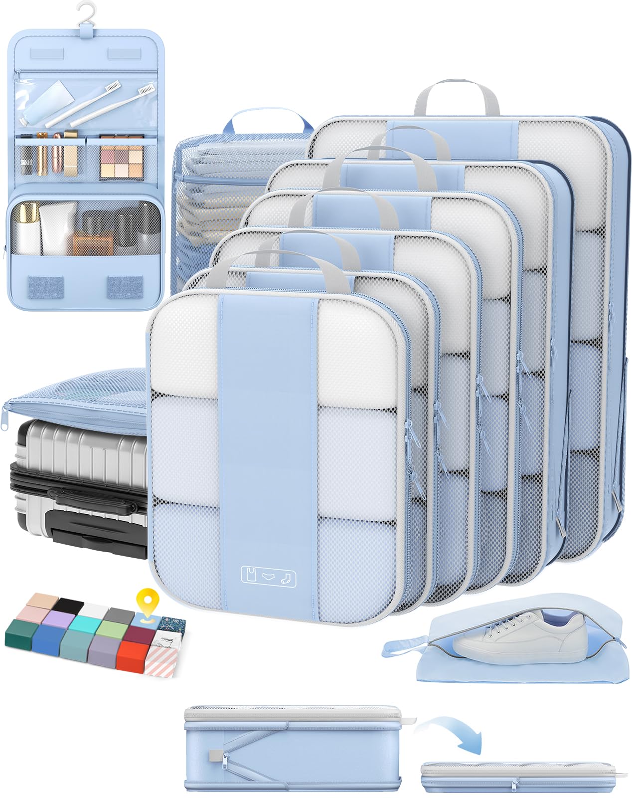 10 Set Compression Packing Cubes for Travel Essentials Compressible Expandable Packing Cubes for Suitcase OlarHike Luggage Organizer Bags