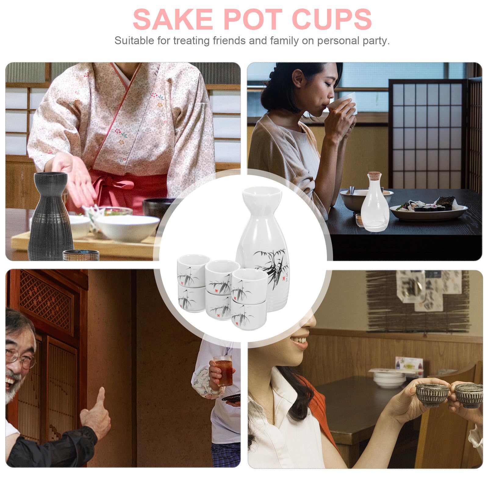 Japanisches Keramik Sake Satz mit 7 Teilen Weihnachten Mottoparty Weiß
