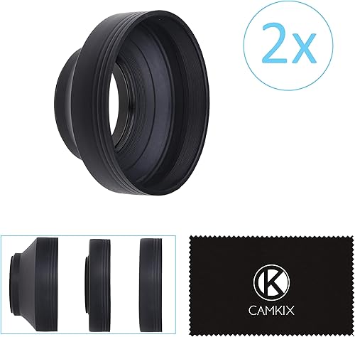 Miniatura 10 de Parasol para lente de cámara de 2.638 in, de goma, juego de 2 unidades, plegable en 3 pasos, parasol y escudo, reduce el destello y el