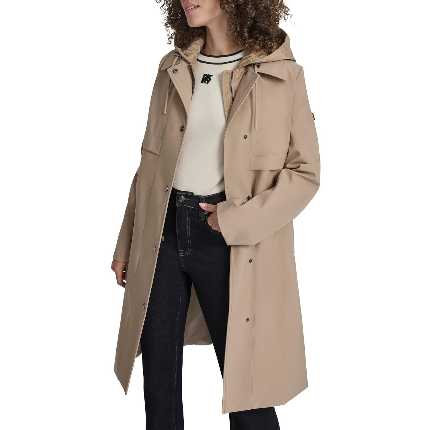 DKNY Women's Belted Trench Coat With Hood – Lightweight Water-resistant Long Jacket - Image 10