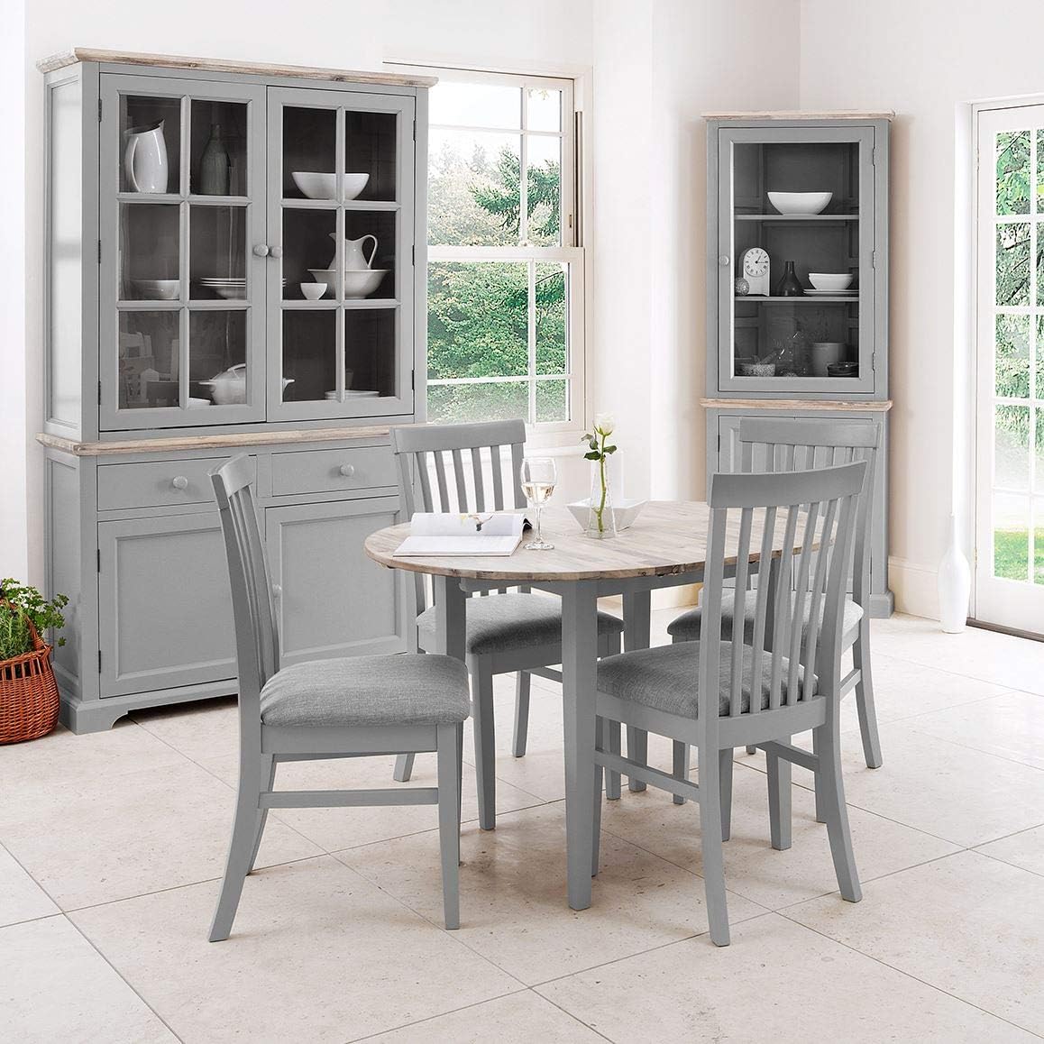 KOSY KOALA Round Grey Kitchen Dining Table With Storage Shelf And 4 ...