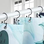 Goowin Shower Curtain Hooks, 12 Pcs Shower Curtain Rings, Durable Rust Proof Black Shower Curtain Hooks, Shower Rings for Curtain, Double Glide Shower Curtain Hooks for Shower Curtain Rods, Black