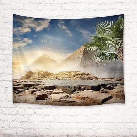 Amazon Co Jp 古代エジプトのタペストリー霧日の出壁の砂漠のピラミッドの周りの壁掛けエジプトのタペストリー寝室のリビングルームの寮の壁の装飾 80wx60hインチ 150x100cm ホーム キッチン