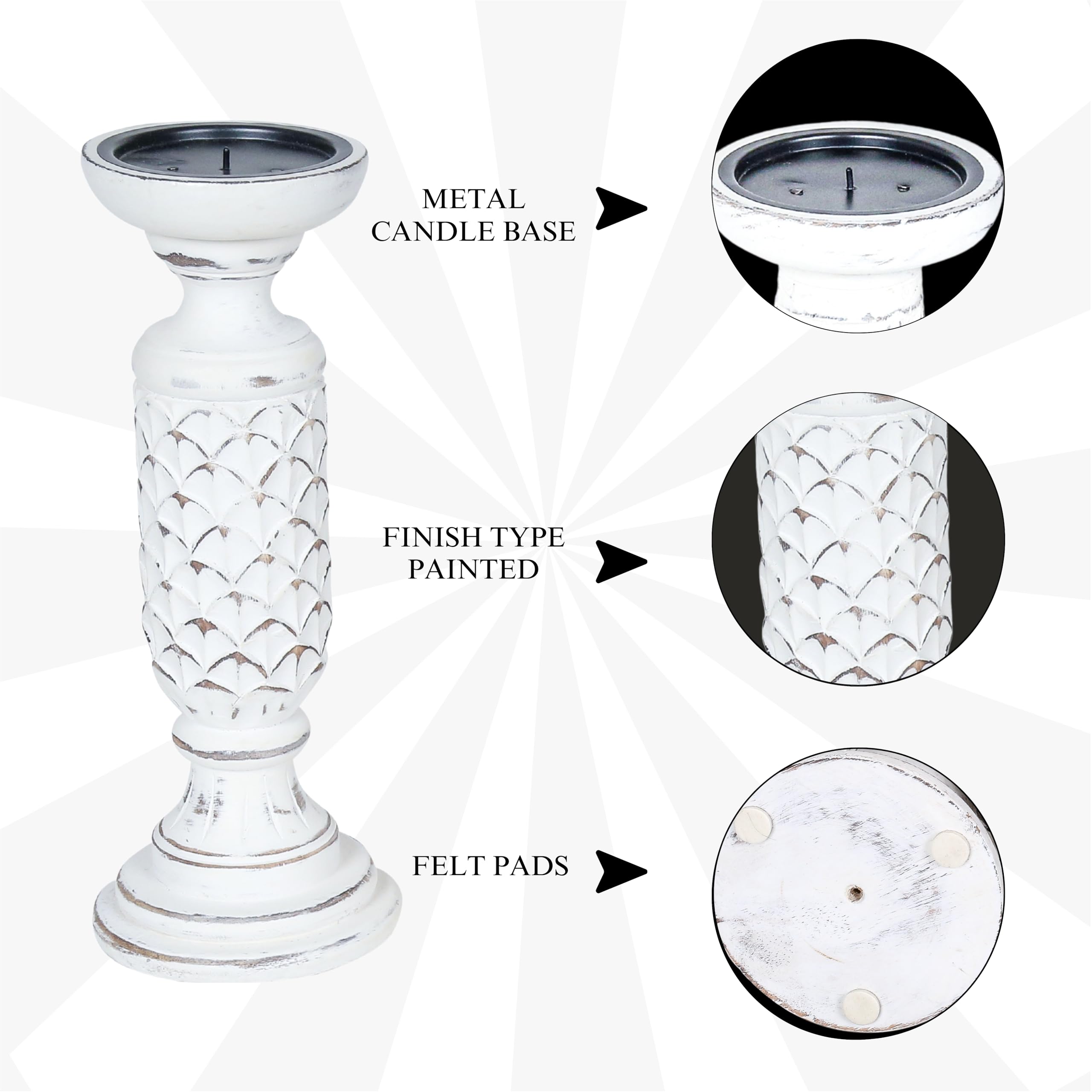 Sintoxin Grand Bougeoir En Bois Rustique Blanc 40,5 Cm - Photophore Shabby Chic Pour Décoration