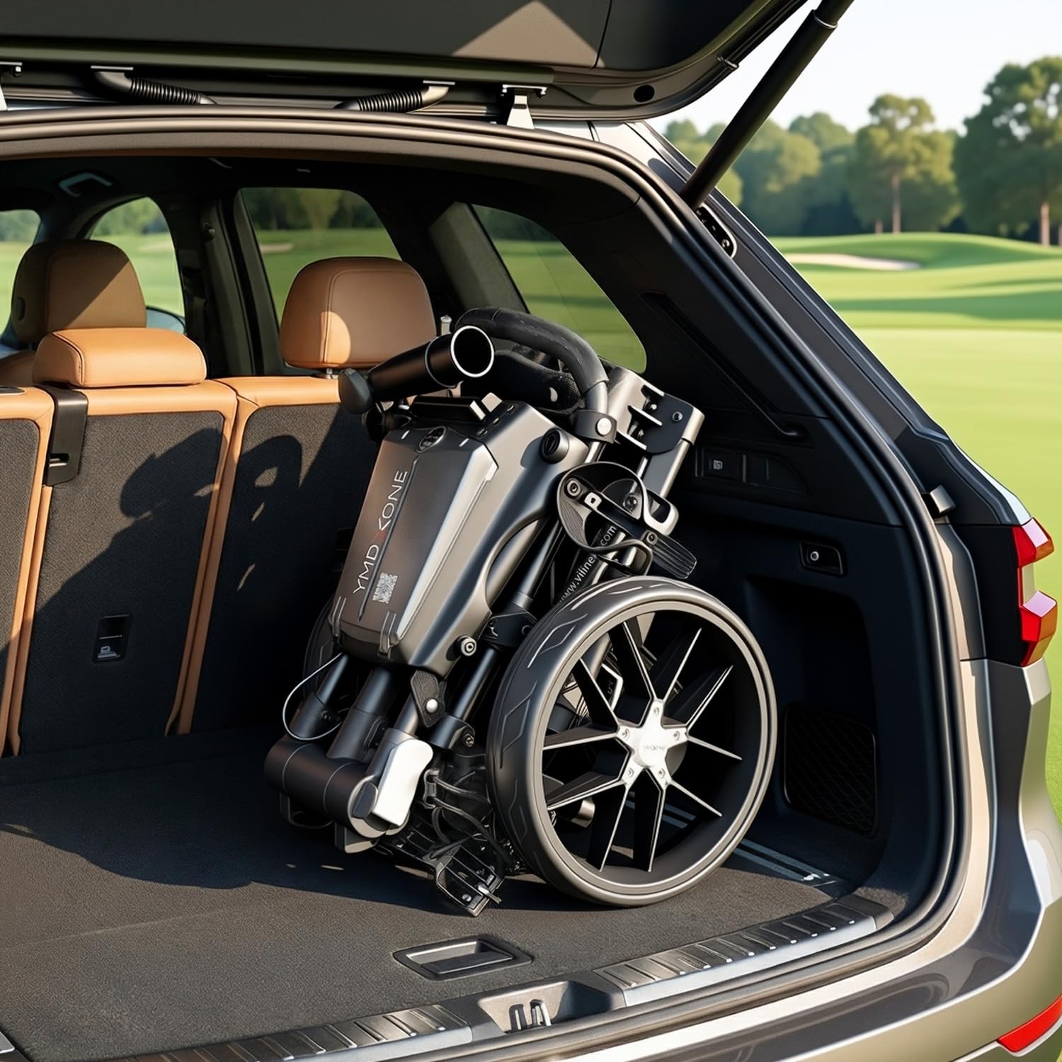 Carro de golf de 3 ruedas con rueda delantera giratoria de 360°: diseño plegable, compartimento de almacenamiento integrado, asa ajustable en altura, soporte para teléfono/GPS/tarjeta de