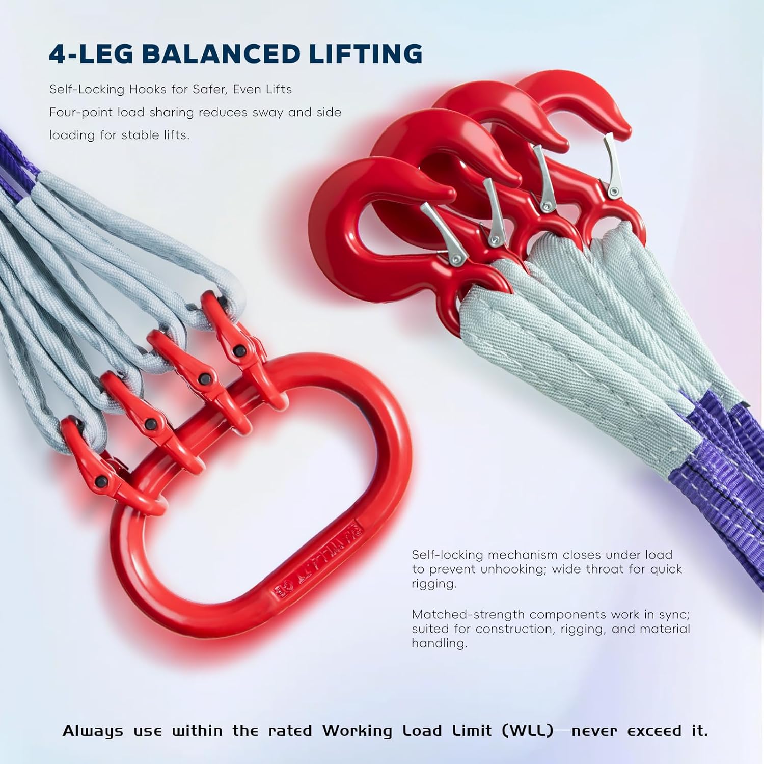 10ft (3m) Polyester Lifting Sling with G80 Hooks and Rings – 4 Ton Capacity, 6:1 Safety Factor, Heat Treated and Painted, Heavy Duty, Ideal for Construction and Industrial Lifting - Image 6