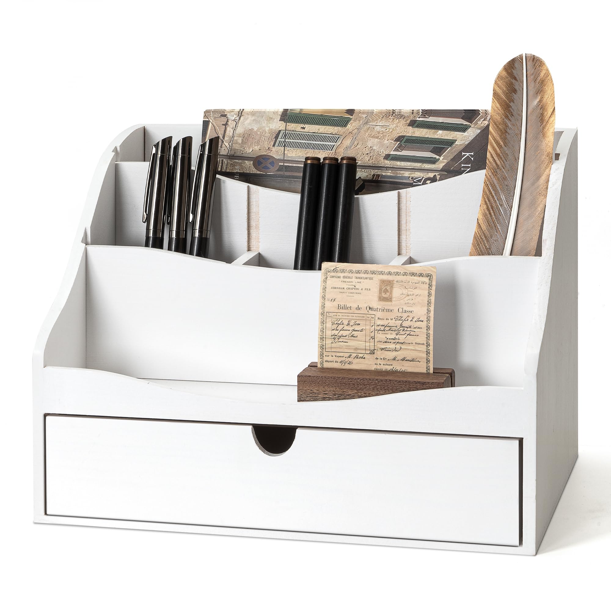 Rebee Vision Organiseur de courrier en bois de pin pour bureau – Charmant trieur de courrier de comptoir de ferme pour bureau et décoration d'intérieur – Porte-courrier avec séparateur, trieur de