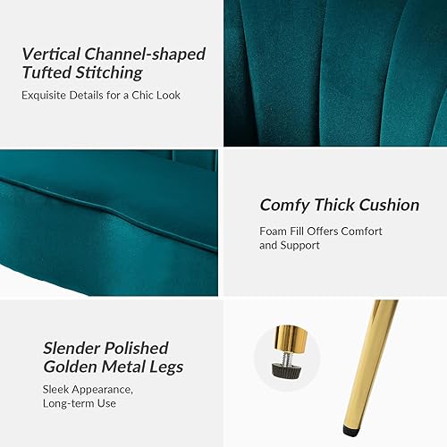 Miniatura 246 de HULALA HOME Moderno sofá biplaza de terciopelo con respaldo en forma de flor, cómodo sofá tapizado de 2 plazas con patas de metal dorado, sofá