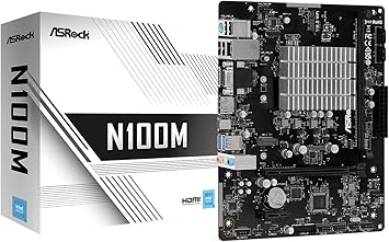 ASRock N100M Micro-ATX Motherboard, Intel Quad-Core N100 Processor up to 3.4 GHz, DDR4, PCIe 3.0, USB 3.2 Gen2 Type-C, Gigabit LAN