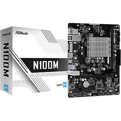 ASRock N100M Micro-ATX Motherboard, Intel Quad-Core N100 Processor (up to 3.4 GHz), DDR4, PCIe 3.0, USB 3.2 Gen2 Type-C, Gigabit LAN