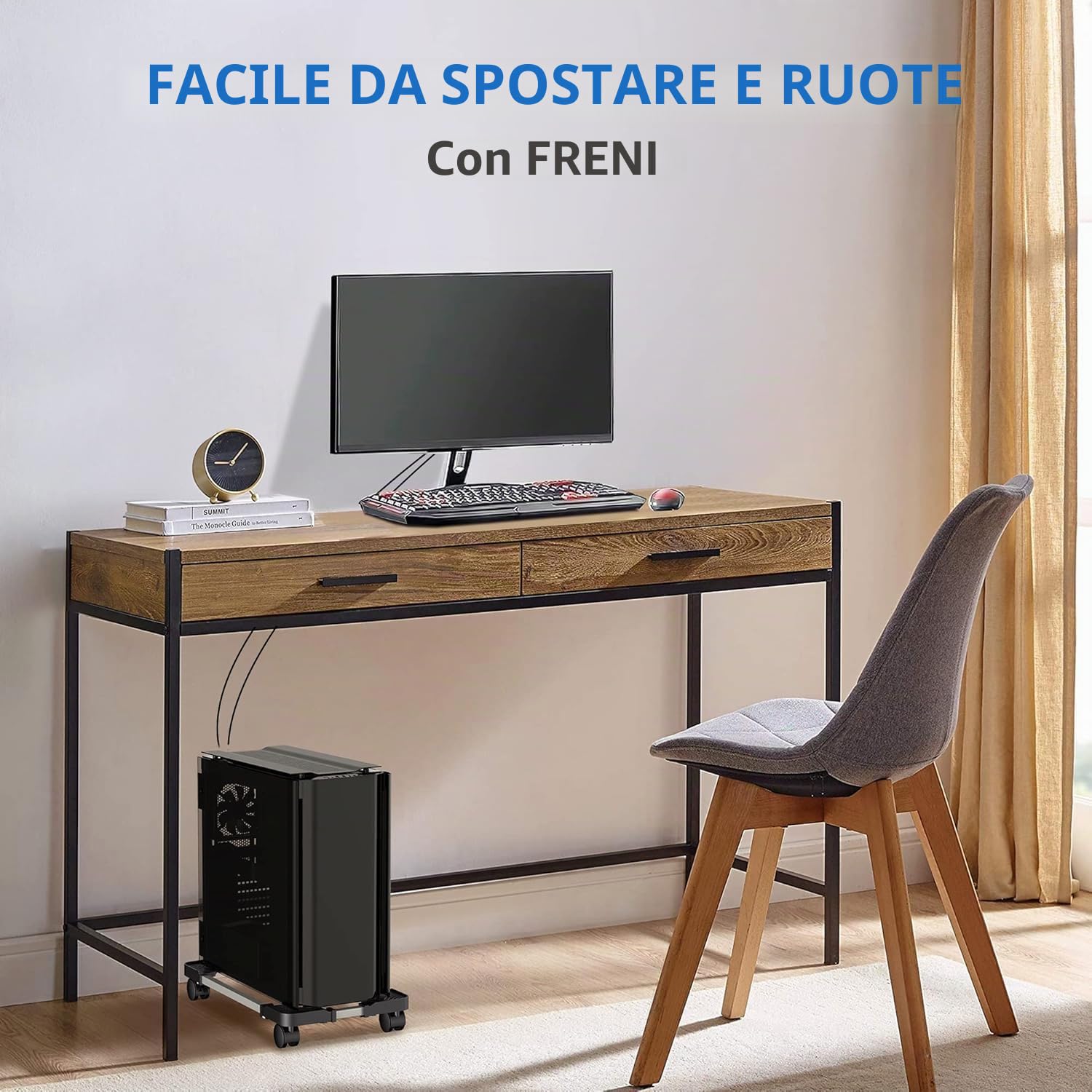 Supporto PC Fisso, Mobile CPU Holder Cart, Regolabile Carrello Porta PC con Ruote, Carrello Porta Computer Tower, per Tower Desktop Sotto Scrivania(Nero)